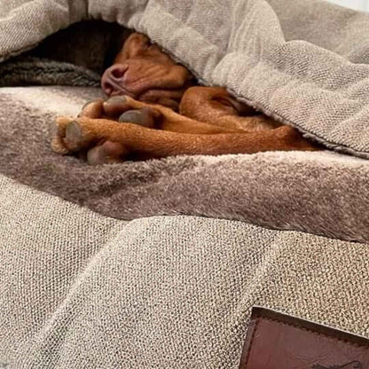 Luxury Hooded Dog Snuggle Bed – Beige