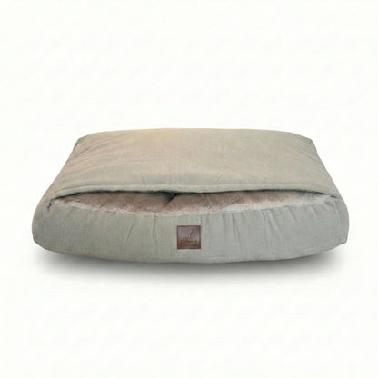 Luxury Hooded Dog Snuggle Bed – Beige