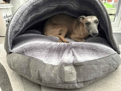 Grey Luxury Dog Cave Bed with Removable Firm Hood