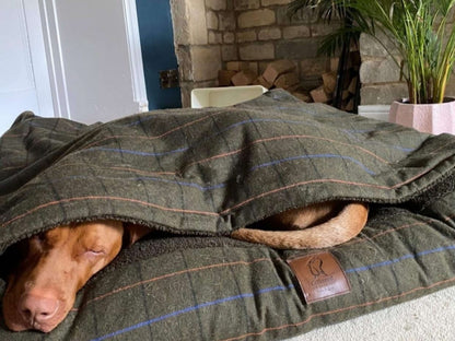 Green Tweed Hooded Dog Snuggle Bed