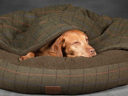 Green Tweed Cocoon Dog Bed