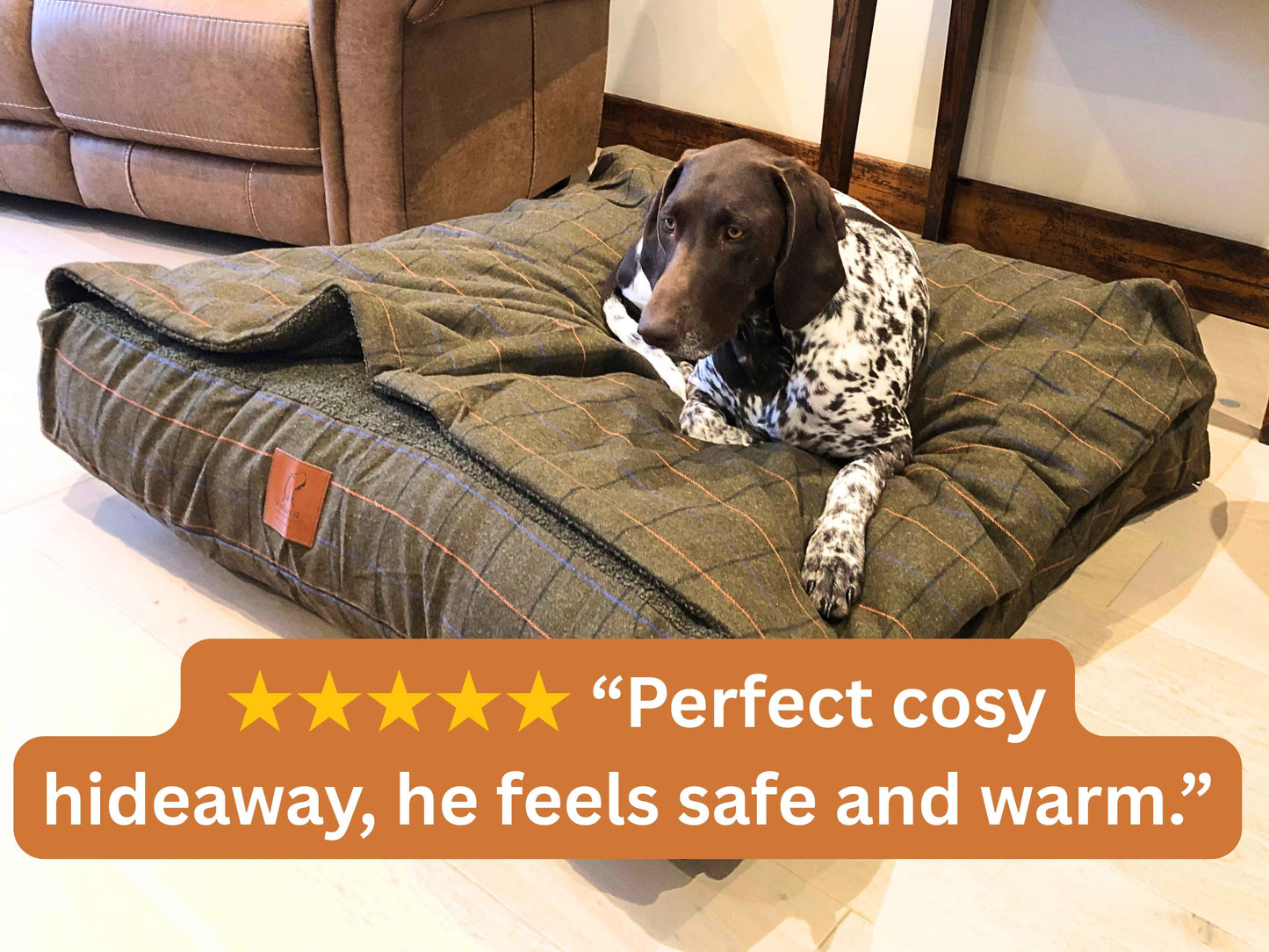 Green Tweed Hooded Dog Snuggle Bed