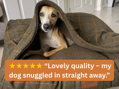 Green Tweed Hooded Dog Snuggle Bed