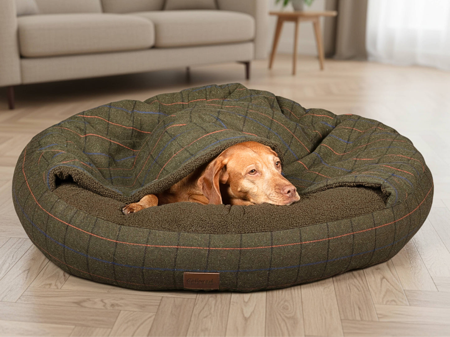 Green Tweed Cocoon Dog Bed