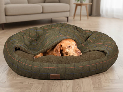 Green Tweed Cocoon Dog Bed
