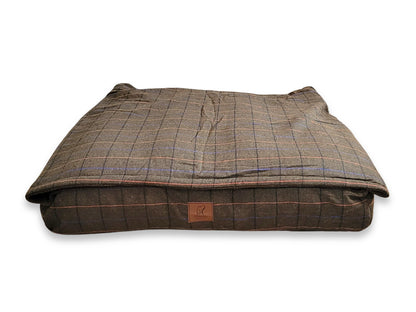 Green Tweed Hooded Dog Snuggle Bed