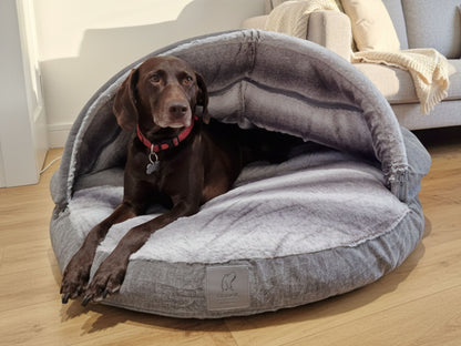 Grey Luxury Dog Cave Bed with Removable Firm Hood