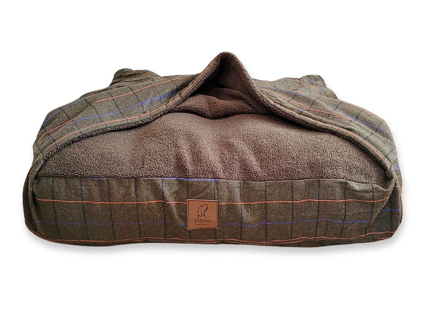 Green Tweed Hooded Dog Snuggle Bed