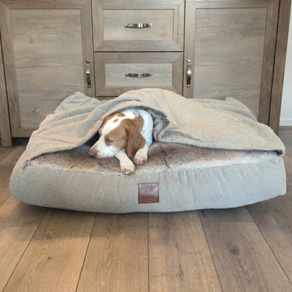 Luxury Hooded Dog Snuggle Bed – Beige