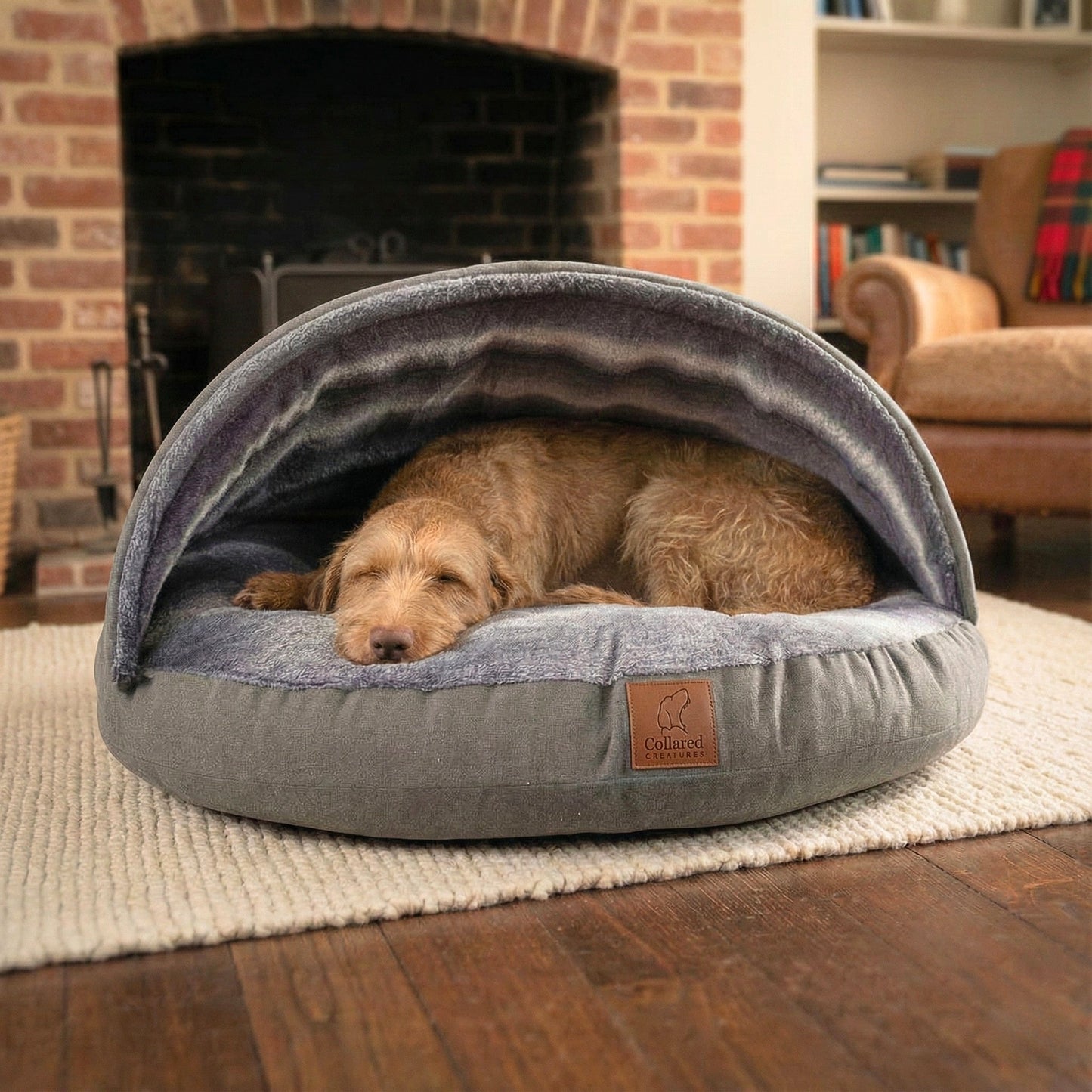 Grey Luxury Dog Cave Bed with Removable Firm Hood