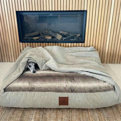 Luxury Hooded Dog Snuggle Bed – Beige